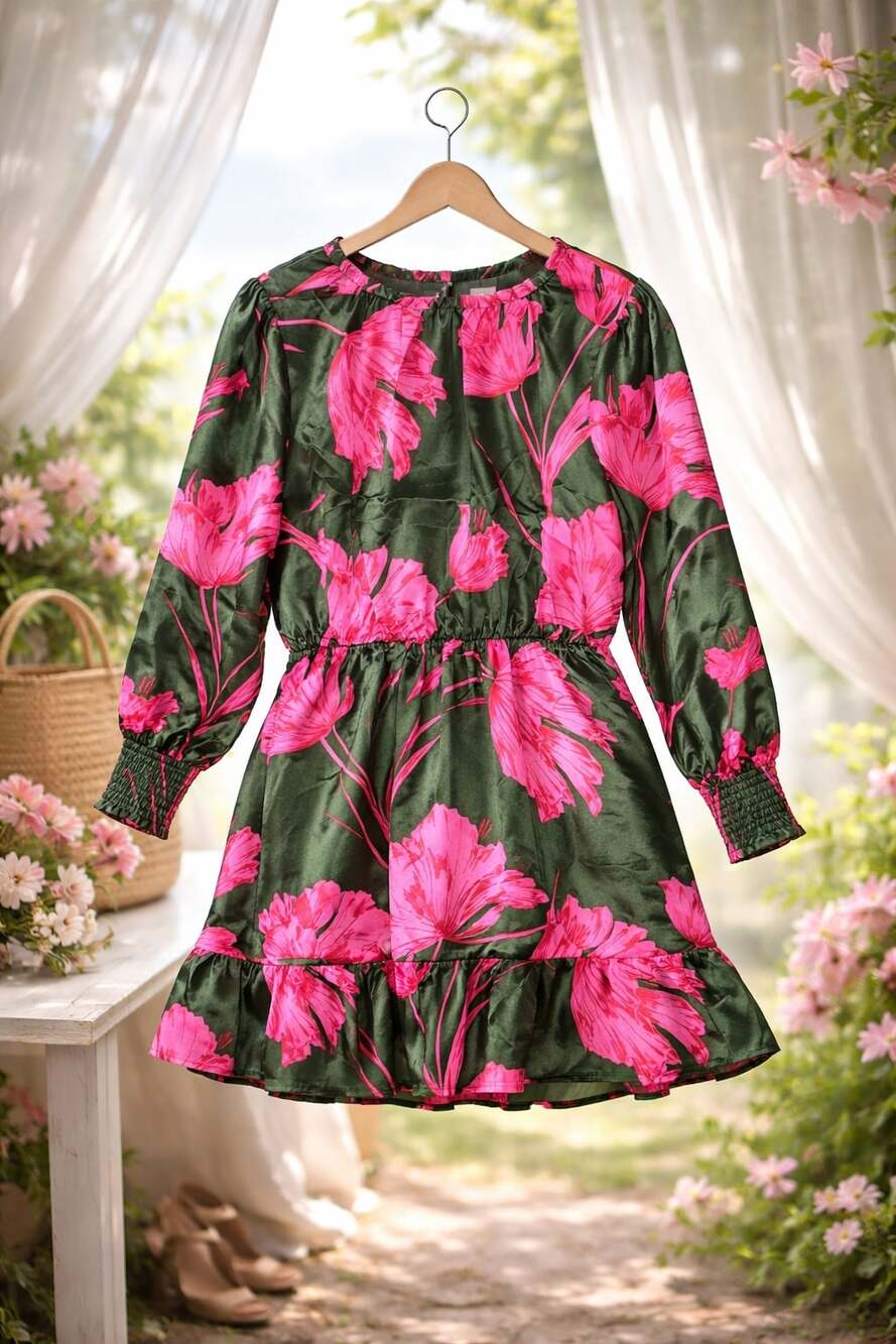 Sugarlips 3X Floral Mini Dress Pink Green Cottagecore Boho Romantic Plus Size